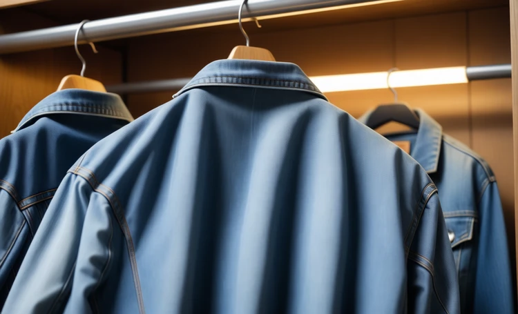 Jaqueta jeans em um cabide