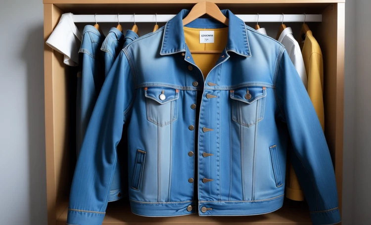 Jaqueta jeans em um cabide