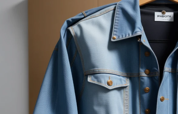 Jaqueta jeans em bolsa de armazenamento